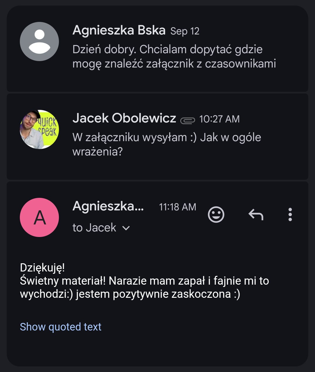 Agnieszka pisze, że materiał pozytywnie ją zaskoczył